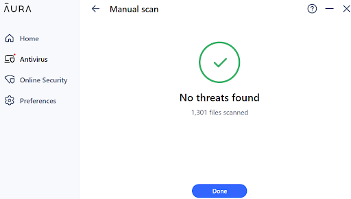 A snapshot showing that no threats were found after a scan